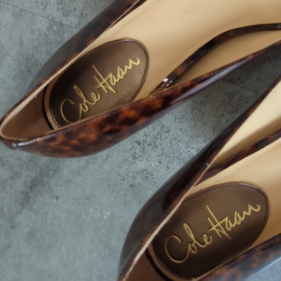 Cole Haan Nike Air Leopard Print Patent Leather Peep Toe Pumps Brown 7AA classic - Picture 7 of 9